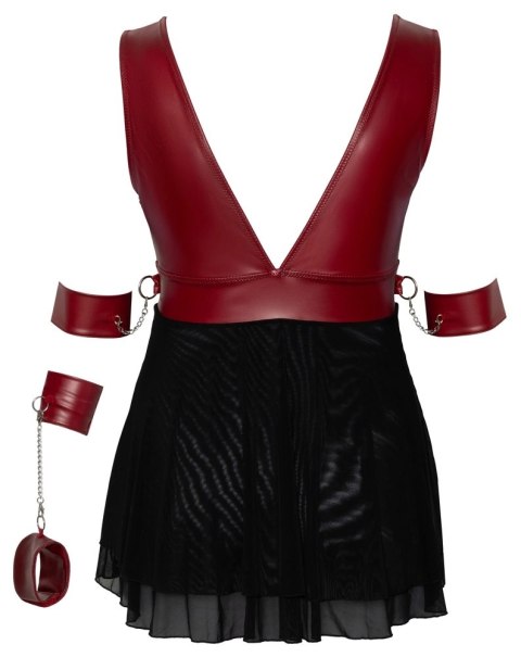 Cottelli Bondage - Seksowna Krótka Babydoll Z Mankietami Czerwono-Czarna 3XL Cottelli Bondage - Seksowna Krótka Babydoll Z Mankietami Czerwono-Czarna 3XL