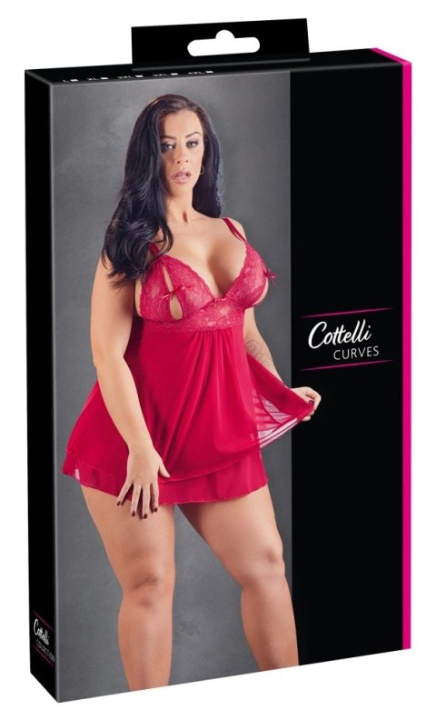 Cottelli CURVES - Seksowna Babydoll Z Rozcięciem Na Piersiach I Kokardką Czerwona XL Cottelli CURVES - Seksowna Babydoll Z Rozcięciem Na Piersiach I Kokardką Czerwona XL