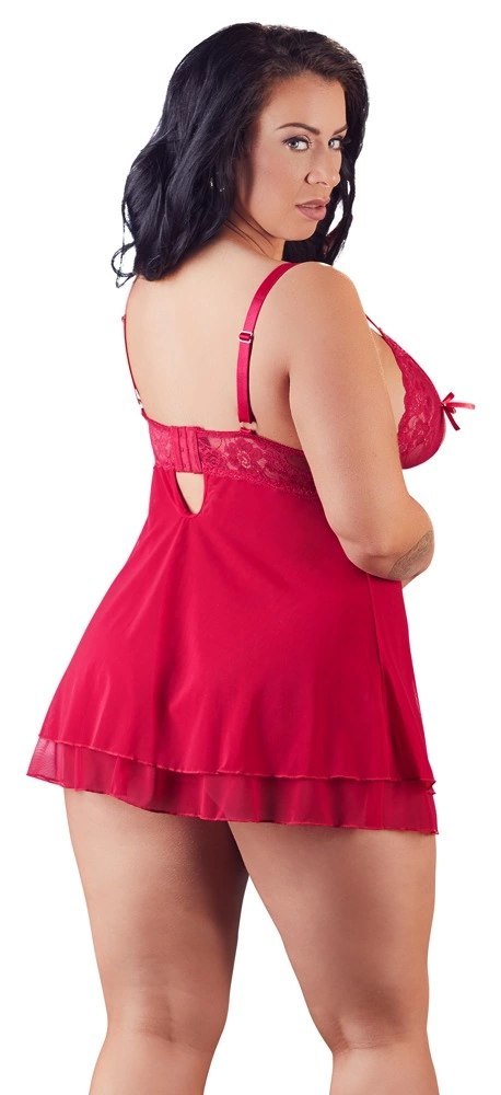 Cottelli CURVES - Seksowna Babydoll Z Rozcięciem Na Piersiach I Kokardką Czerwona XL Cottelli CURVES - Seksowna Babydoll Z Rozcięciem Na Piersiach I Kokardką Czerwona XL