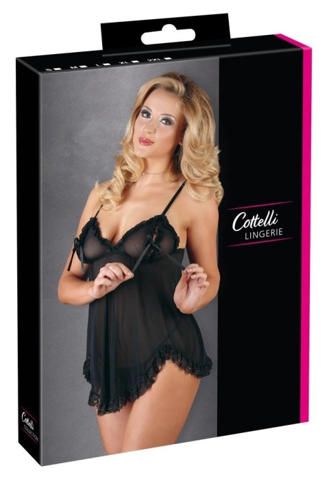 Cottelli LINGERIE - Gorąca Koszulka Nocna Z Siateczki Z Kokardkami + Stringi Czarne XL Cottelli LINGERIE - Gorąca Koszulka Nocna Z Siateczki Z Kokardkami + Stringi Czarne XL