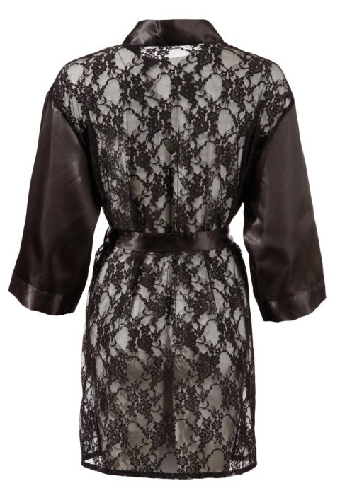 Cottelli LINGERIE - Krótki Satynowy Szlafrok Z Wiązanym Paskiem Czarny L/XL Cottelli LINGERIE - Krótki Satynowy Szlafrok Z Wiązanym Paskiem Czarny L/XL