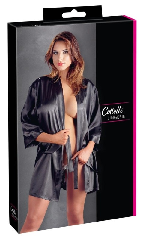 Cottelli LINGERIE - Krótki Satynowy Szlafrok Z Wiązanym Paskiem Czarny S/M Cottelli LINGERIE - Krótki Satynowy Szlafrok Z Wiązanym Paskiem Czarny S/M
