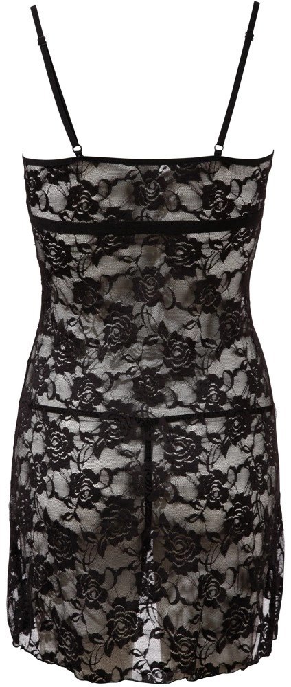 Cottelli LINGERIE - Seksowna Koronkowa Koszulka Nocna + Stringi Czarne S Cottelli LINGERIE - Seksowna Koronkowa Koszulka Nocna + Stringi Czarne S