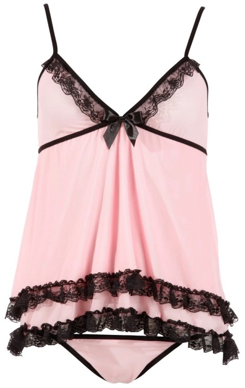 Cottelli LINGERIE - Seksowna Różowa Koszulka Nocna Z Koronką + Stringi XL Cottelli LINGERIE - Seksowna Różowa Koszulka Nocna Z Koronką + Stringi XL