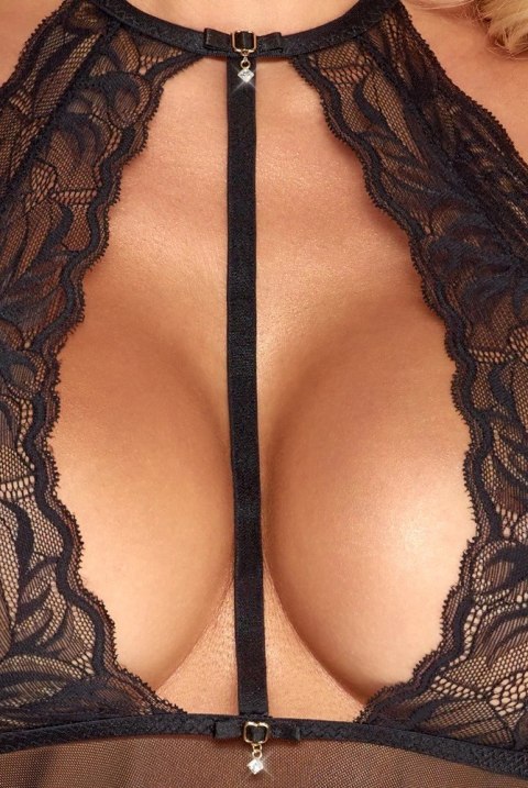 Kissable - Seksowna Haleczka Z Dodatkiem Koronki + Stringi Czarne S/M Kissable - Seksowna Haleczka Z Dodatkiem Koronki + Stringi Czarne S/M
