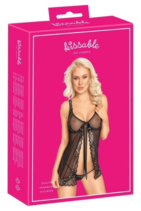 Kissable - Seksowna Koszulka Nocna Z Koronką + Stringi Czarne L/XL Kissable - Seksowna Koszulka Nocna Z Koronką + Stringi Czarne L/XL