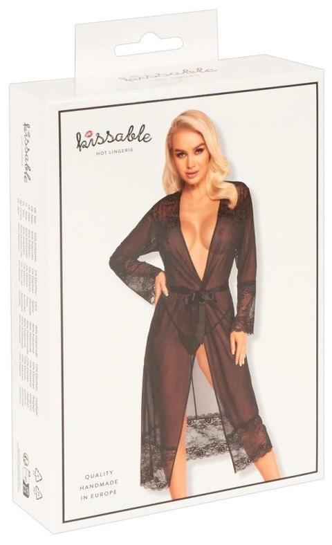 Kissable - Seksowny Długi Szlafroczek Z Delikatną Koronką I Satynowym Paskiem Czarny S/M Kissable - Seksowny Długi Szlafroczek Z Delikatną Koronką I Satynowym Paskiem Czarny S/M