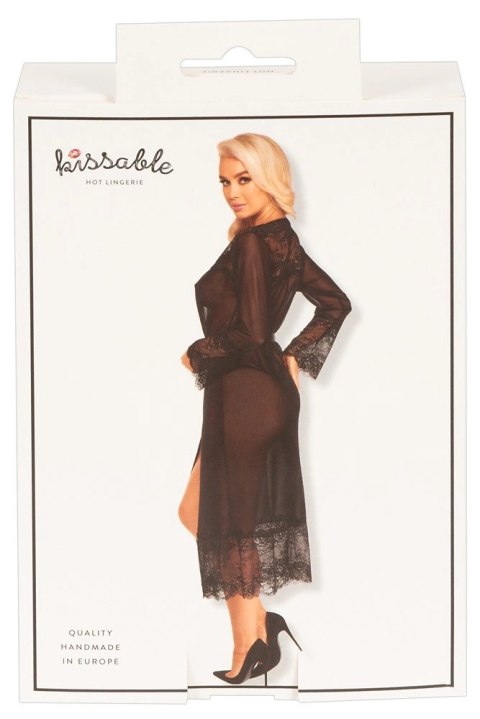 Kissable - Seksowny Długi Szlafroczek Z Delikatną Koronką I Satynowym Paskiem Czarny S/M Kissable - Seksowny Długi Szlafroczek Z Delikatną Koronką I Satynowym Paskiem Czarny S/M