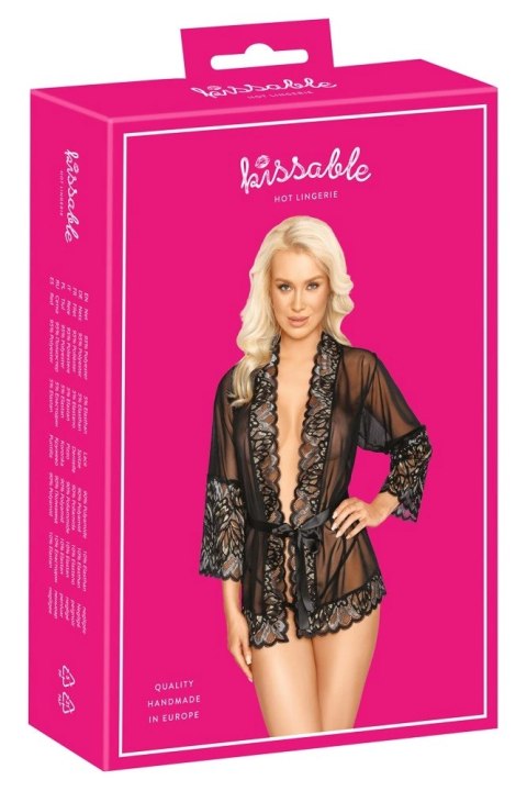 Kissable - Seksowny Szlafroczek Z Delikatną Koronką Czarny L/XL Kissable - Seksowny Szlafroczek Z Delikatną Koronką Czarny L/XL