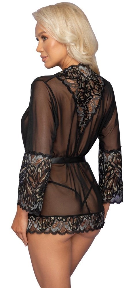 Kissable - Seksowny Szlafroczek Z Delikatną Koronką Czarny L/XL Kissable - Seksowny Szlafroczek Z Delikatną Koronką Czarny L/XL