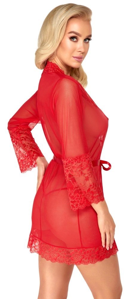 Kissable - Seksowny Szlafroczek Z Delikatną Koronką Czerwony S/M Kissable - Seksowny Szlafroczek Z Delikatną Koronką Czerwony S/M