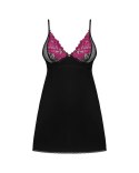 Obsessive - Seksowna Czarna Sukienka Z Różowa Kwiatową Koronką Na Biuście + Stringi Rosenty XL/2XL