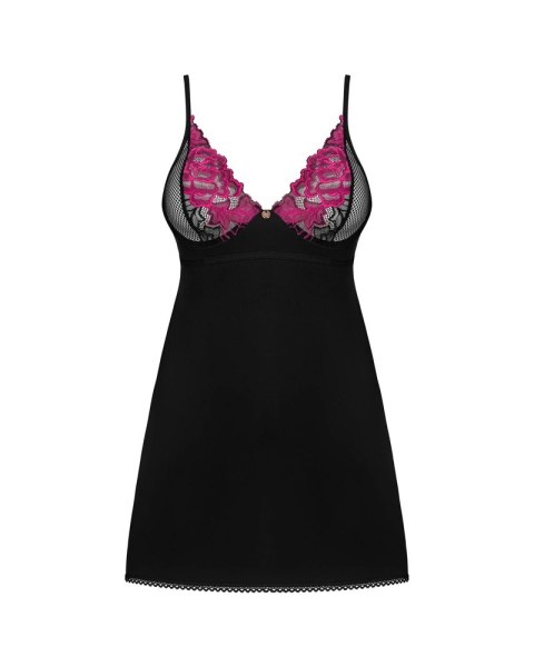 Obsessive - Seksowna Czarna Sukienka Z Różowa Kwiatową Koronką Na Biuście + Stringi Rosenty XL/2XL Obsessive - Seksowna Czarna Sukienka Z Różowa Kwiatową Koronką Na Biuście + Stringi Rosenty XL/2XL