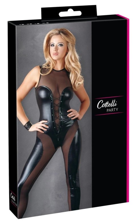 Cottelli PARTY - Seksowny Matowy Kombinezon Z Prześwitującymi Wstawkami Czarny XL Cottelli PARTY - Seksowny Matowy Kombinezon Z Prześwitującymi Wstawkami Czarny XL
