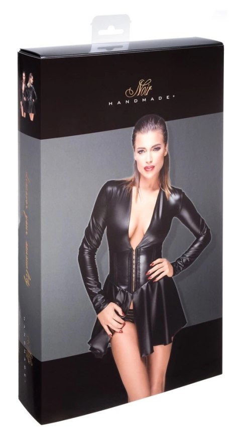 Noir - Krótka Sukienka Z Długim Rękawem W Gorsetowym Stylu Czarna XL Noir - Krótka Sukienka Z Długim Rękawem W Gorsetowym Stylu Czarna XL
