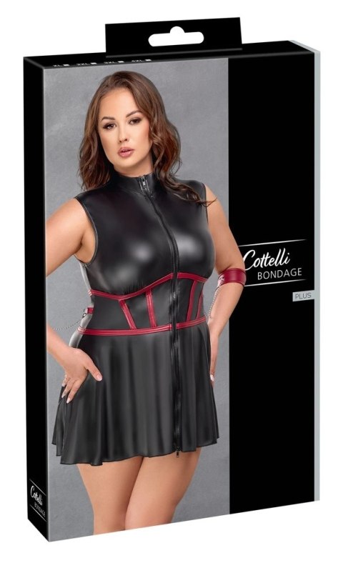 Cottelli Bondage - Czarna Matowa Sukienka Z Czerwonymi Wstawkami I Mankietami 2XL Cottelli Bondage - Czarna Matowa Sukienka Z Czerwonymi Wstawkami I Mankietami 2XL