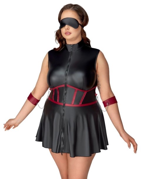 Cottelli Bondage - Czarna Matowa Sukienka Z Czerwonymi Wstawkami I Mankietami 2XL Cottelli Bondage - Czarna Matowa Sukienka Z Czerwonymi Wstawkami I Mankietami 2XL