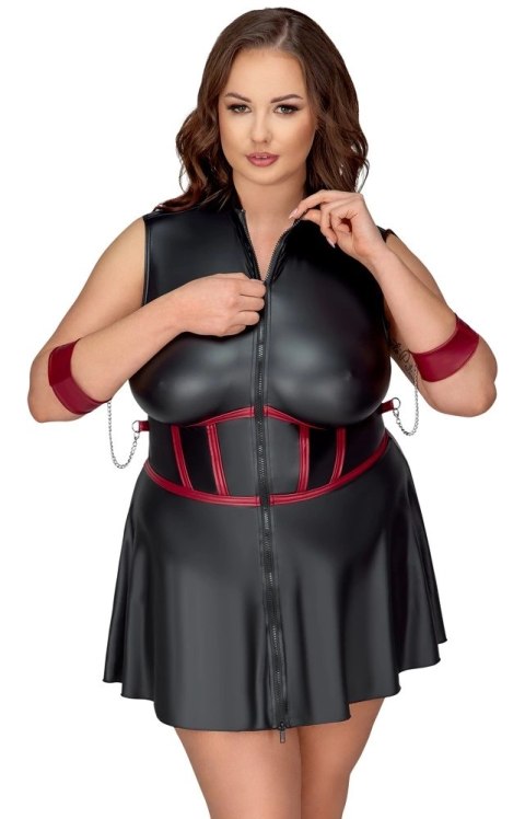 Cottelli Bondage - Czarna Matowa Sukienka Z Czerwonymi Wstawkami I Mankietami 2XL Cottelli Bondage - Czarna Matowa Sukienka Z Czerwonymi Wstawkami I Mankietami 2XL