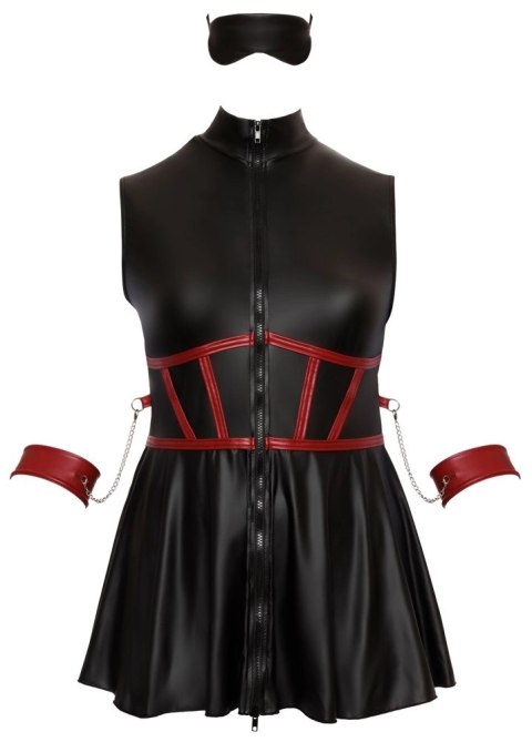 Cottelli Bondage - Czarna Matowa Sukienka Z Czerwonymi Wstawkami I Mankietami 2XL Cottelli Bondage - Czarna Matowa Sukienka Z Czerwonymi Wstawkami I Mankietami 2XL