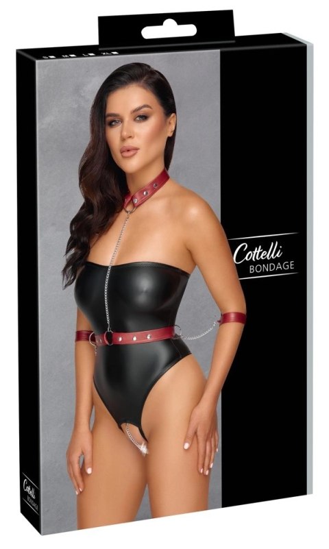 Cottelli Bondage - Gorące Czarne Body Z Czerwoną Obrożą I Mankietami XL Cottelli Bondage - Gorące Czarne Body Z Czerwoną Obrożą I Mankietami XL