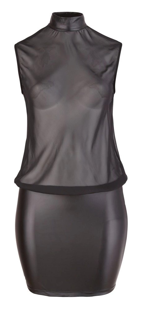 Cottelli CURVES - Seksowna Mini Sukienka Z Siateczką U Góry Czarna 2XL Cottelli CURVES - Seksowna Mini Sukienka Z Siateczką U Góry Czarna 2XL