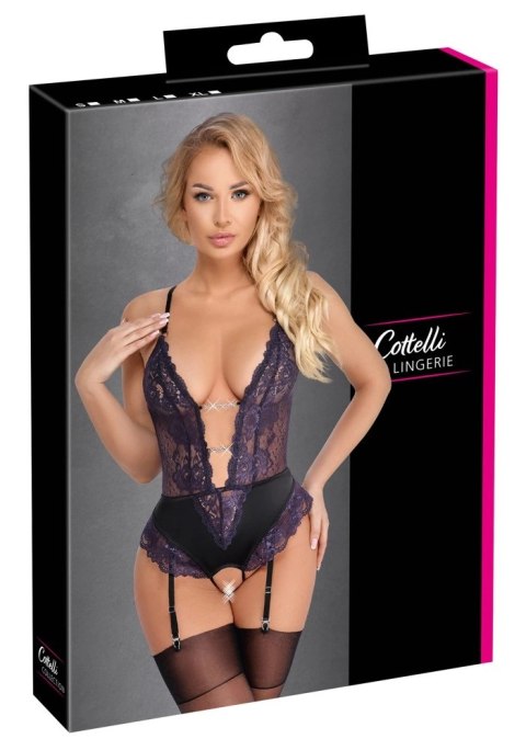Cottelli LINGERIE - Body Z Fioletowej Koronki Z Paskami Do Pończoch Bez Krocza M Cottelli LINGERIE - Body Z Fioletowej Koronki Z Paskami Do Pończoch Bez Krocza M