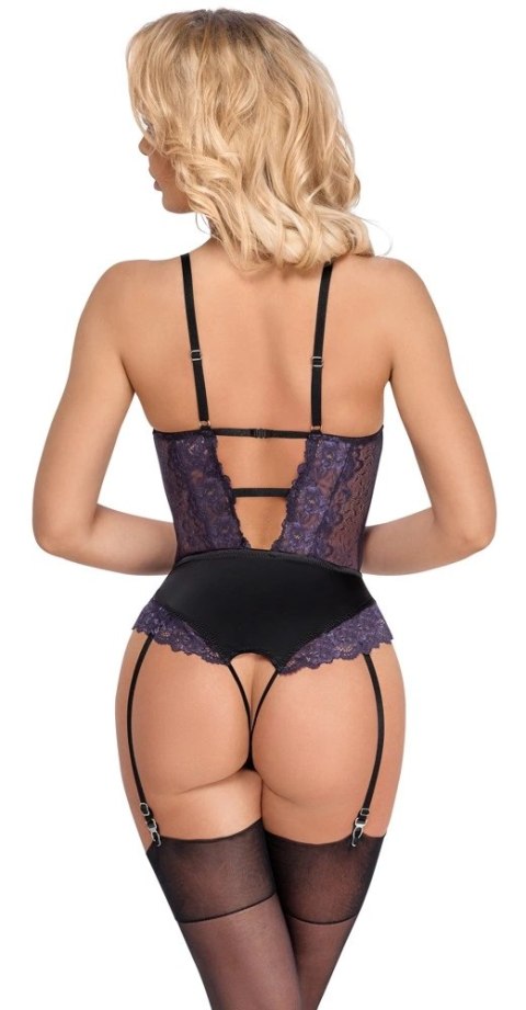 Cottelli LINGERIE - Body Z Fioletowej Koronki Z Paskami Do Pończoch Bez Krocza M Cottelli LINGERIE - Body Z Fioletowej Koronki Z Paskami Do Pończoch Bez Krocza M