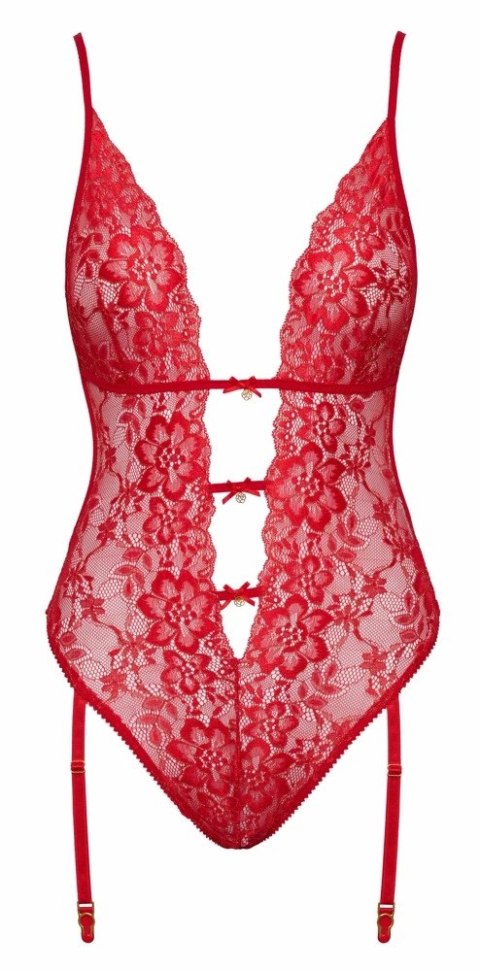 Kissable - Eleganckie Koronkowe Czerwone Body Z Paskami Do Pończoch L/XL Kissable - Eleganckie Koronkowe Czerwone Body Z Paskami Do Pończoch L/XL