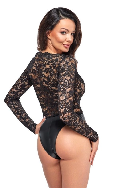 Noir - Seksowne Koronkowe Body Z Matowym Dołem Czarne M Noir - Seksowne Koronkowe Body Z Matowym Dołem Czarne M