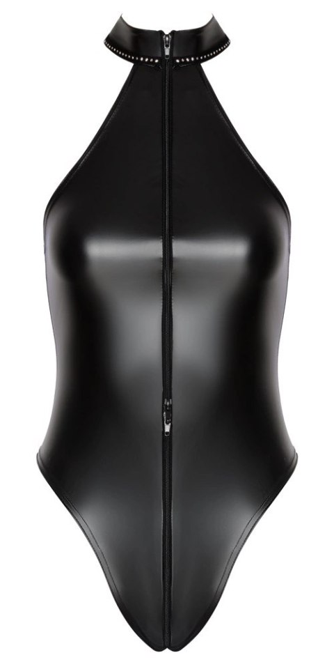 Noir - Seksowne Matowe Body Z Kołnierzykiem Ze Srebrnymi Dżetami XL Noir - Seksowne Matowe Body Z Kołnierzykiem Ze Srebrnymi Dżetami XL