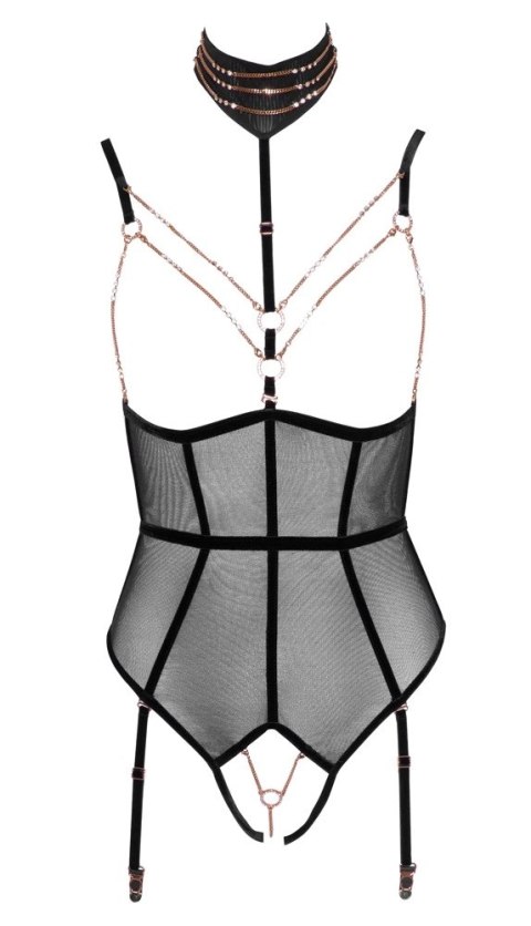 Abierta Fina - Body Bez Biustu I Z Ozdobną Biżuterią Z Różowego Złota XL Abierta Fina - Body Bez Biustu I Z Ozdobną Biżuterią Z Różowego Złota XL