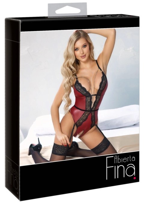 Abierta Fina - Seksowne Czerwone Body Z Elegancką Czarną Koronką XL Abierta Fina - Seksowne Czerwone Body Z Elegancką Czarną Koronką XL