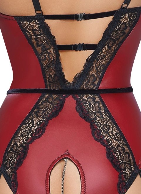 Abierta Fina - Seksowne Czerwone Body Z Elegancką Czarną Koronką M Abierta Fina - Seksowne Czerwone Body Z Elegancką Czarną Koronką M