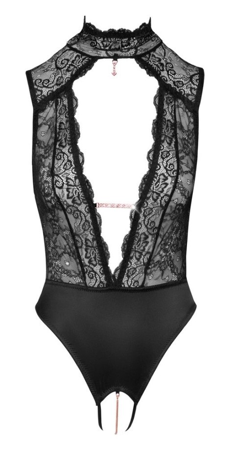 Abierta Fina - Seksowne Koronkowe Body Z Satynowym Dołem Bez Krocza M Abierta Fina - Seksowne Koronkowe Body Z Satynowym Dołem Bez Krocza M