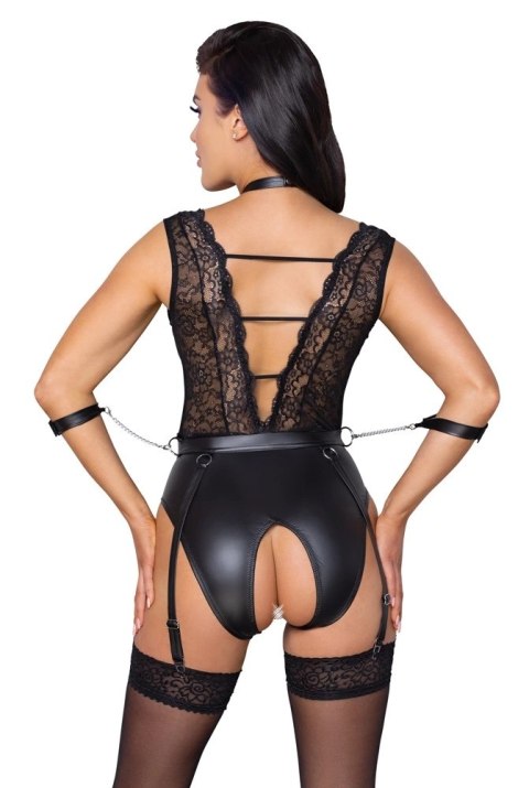 Cottelli Bondage - Seksowne Body Z Mankietami Obrożą I Paskami Do Pończoch L Cottelli Bondage - Seksowne Body Z Mankietami Obrożą I Paskami Do Pończoch L
