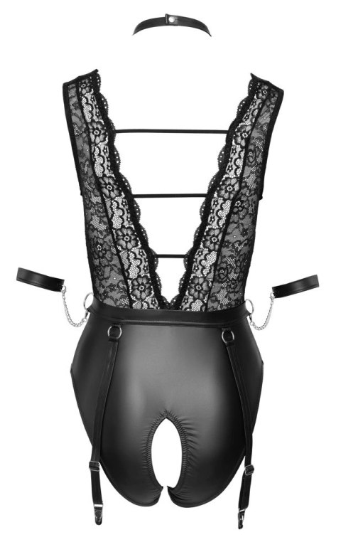 Cottelli Bondage - Seksowne Body Z Mankietami Obrożą I Paskami Do Pończoch L Cottelli Bondage - Seksowne Body Z Mankietami Obrożą I Paskami Do Pończoch L