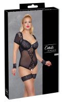 Cottelli Bondage - Siateczkowe Body Z Seksowną Koronką Bez Kroku Z Mankietami 85D/L