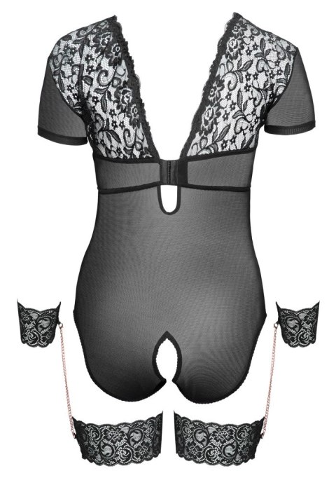Cottelli Bondage - Siateczkowe Body Z Seksowną Koronką Bez Kroku Z Mankietami 85D/L Cottelli Bondage - Siateczkowe Body Z Seksowną Koronką Bez Kroku Z Mankietami 85D/L