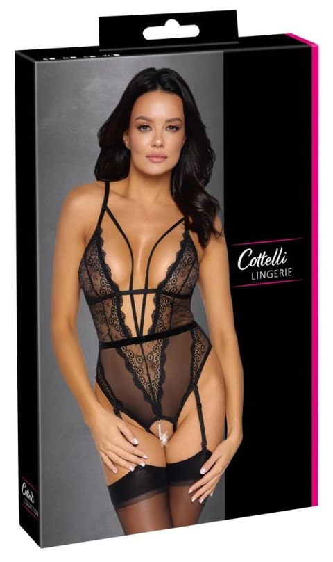 Cottelli LINGERIE - Czarne Koronkowe Body Z Perełkami W Kroczu M Cottelli LINGERIE - Czarne Koronkowe Body Z Perełkami W Kroczu M
