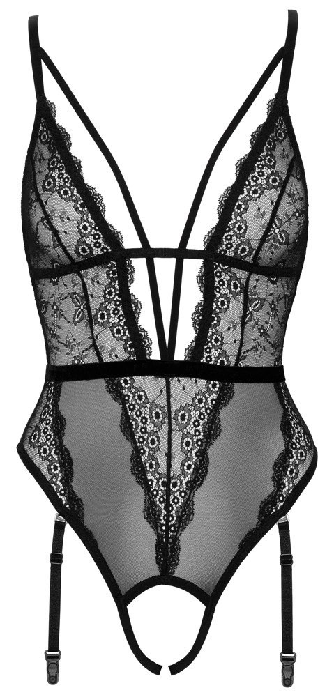 Cottelli LINGERIE - Czarne Koronkowe Body Z Perełkami W Kroczu M Cottelli LINGERIE - Czarne Koronkowe Body Z Perełkami W Kroczu M