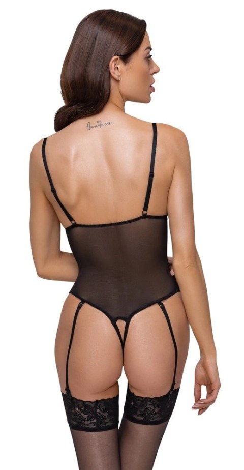 Cottelli LINGERIE - Czarne Siateczkowe Body Z Delikatną Koronką Bez Krocza M Cottelli LINGERIE - Czarne Siateczkowe Body Z Delikatną Koronką Bez Krocza M