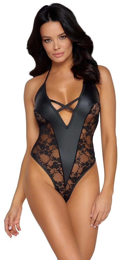 Cottelli PARTY - Seksowne Matowe Body Z Delikatnymi Koronkowymi Wstawkami Czarne XL Cottelli PARTY - Seksowne Matowe Body Z Delikatnymi Koronkowymi Wstawkami Czarne XL
