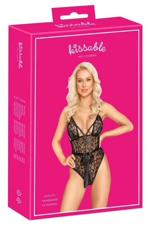 Kissable - Eleganckie Koronkowe Body Z Satynową Kokardką Czarne S/M Kissable - Eleganckie Koronkowe Body Z Satynową Kokardką Czarne S/M