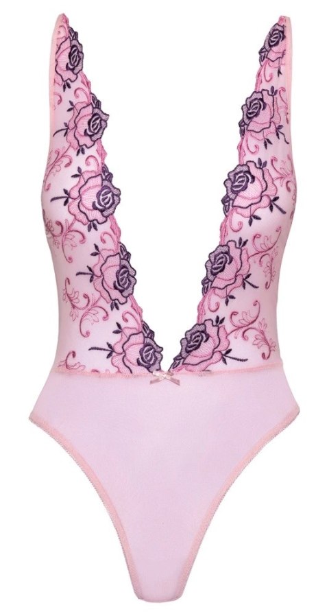 Kissable - Różowe Prześwitujące Body Z Kwiatowym Haftem S/M Kissable - Różowe Prześwitujące Body Z Kwiatowym Haftem S/M