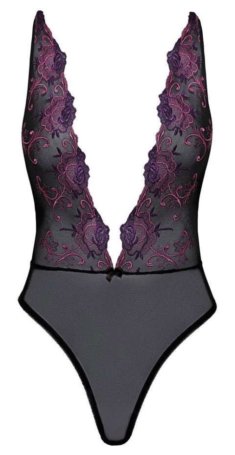 Kissable - Seksowne Czarne Body Z Fioletowym Kwiatowym Haftem L/XL Kissable - Seksowne Czarne Body Z Fioletowym Kwiatowym Haftem L/XL