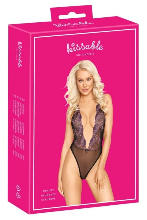Kissable - Seksowne Czarne Body Z Fioletowym Kwiatowym Haftem S/M Kissable - Seksowne Czarne Body Z Fioletowym Kwiatowym Haftem S/M