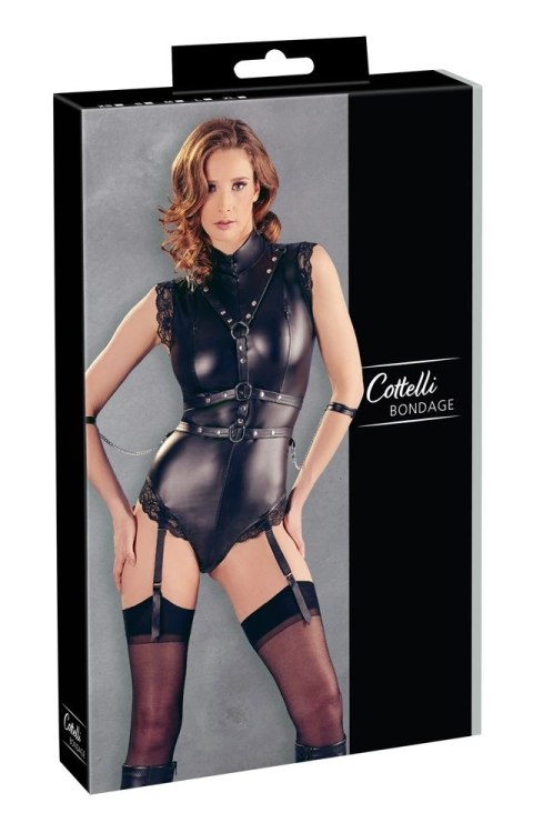 Cottelli Bondage - Czarne Matowe Body Z Paskami Do Pończoch I Mankietami S Cottelli Bondage - Czarne Matowe Body Z Paskami Do Pończoch I Mankietami S
