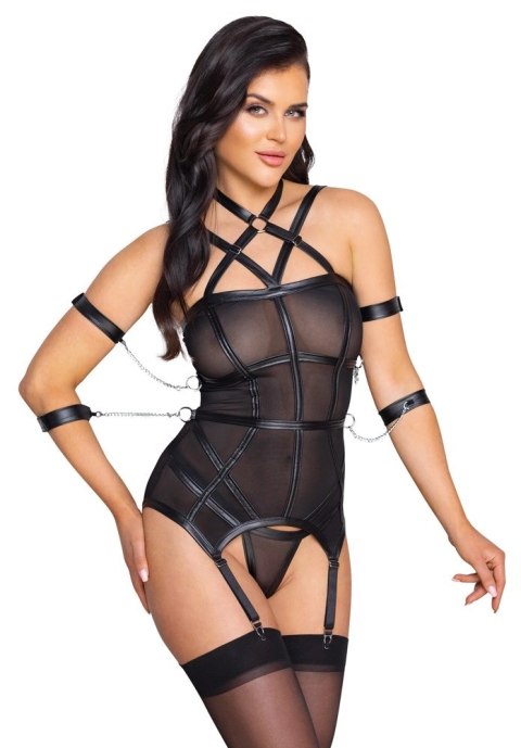 Cottelli Bondage - Seksowna Koszulka Z Siateczki Z Łańcuchami + Stringi M Cottelli Bondage - Seksowna Koszulka Z Siateczki Z Łańcuchami + Stringi M