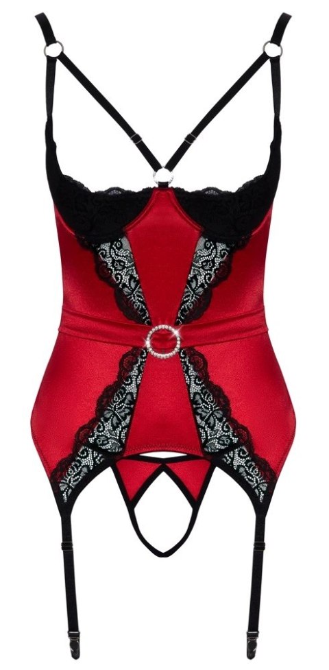 Cottelli LINGERIE - Seksowna Haleczka Bez Biustu Z Paskami Do Pończoch + Otwarte Stringi M Cottelli LINGERIE - Seksowna Haleczka Bez Biustu Z Paskami Do Pończoch + Otwarte Stringi M