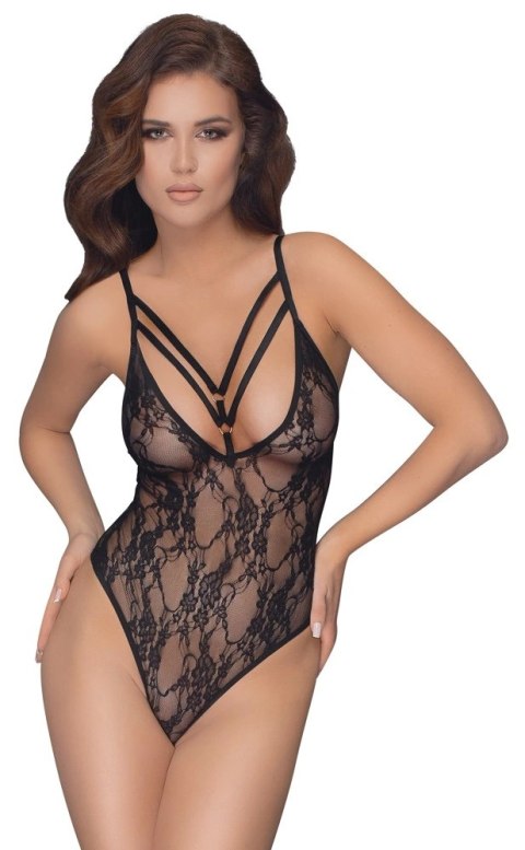 Cottelli LINGERIE - Seksowne Koronkowe Body Z Ozdobnymi Paskami Czarne L Cottelli LINGERIE - Seksowne Koronkowe Body Z Ozdobnymi Paskami Czarne L